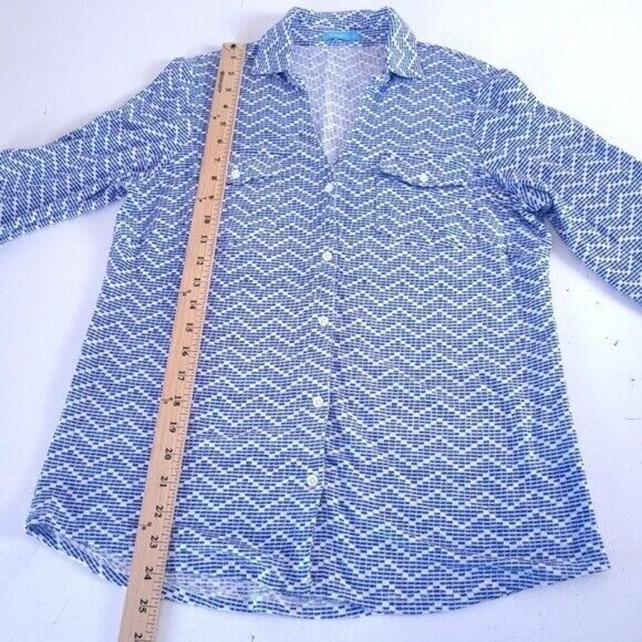 J. McLaughlin Brynn Linen Blue Printed Button Up Shirt M - Picture 3 of 8